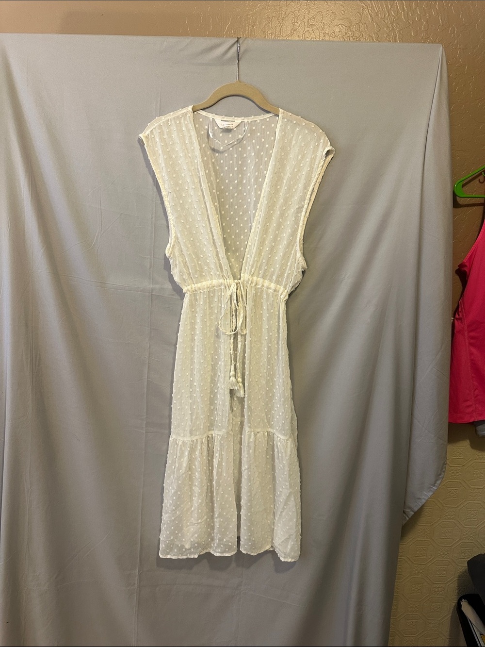 LC Lauren Conrad Cream Swiss Dot Tie-Front Midi Cover-Up
